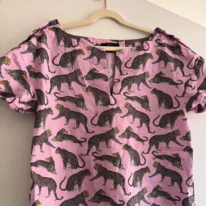 J. Crew Pink Leopard Print V-Neck Top XXS